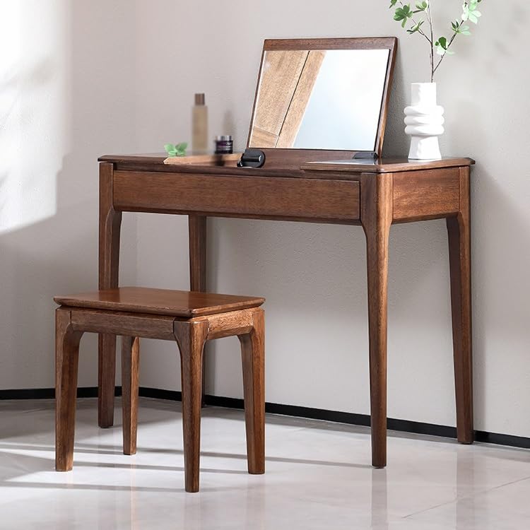 AOTPA Kosmetikspiegel mit Lichtern und Tischset Schminktisch aus Holz for Zuhause, Schlafzimmer, Computertisch, Klapp-Schminktisch Teenie-Waschtisch mit Spiegel und Hocker