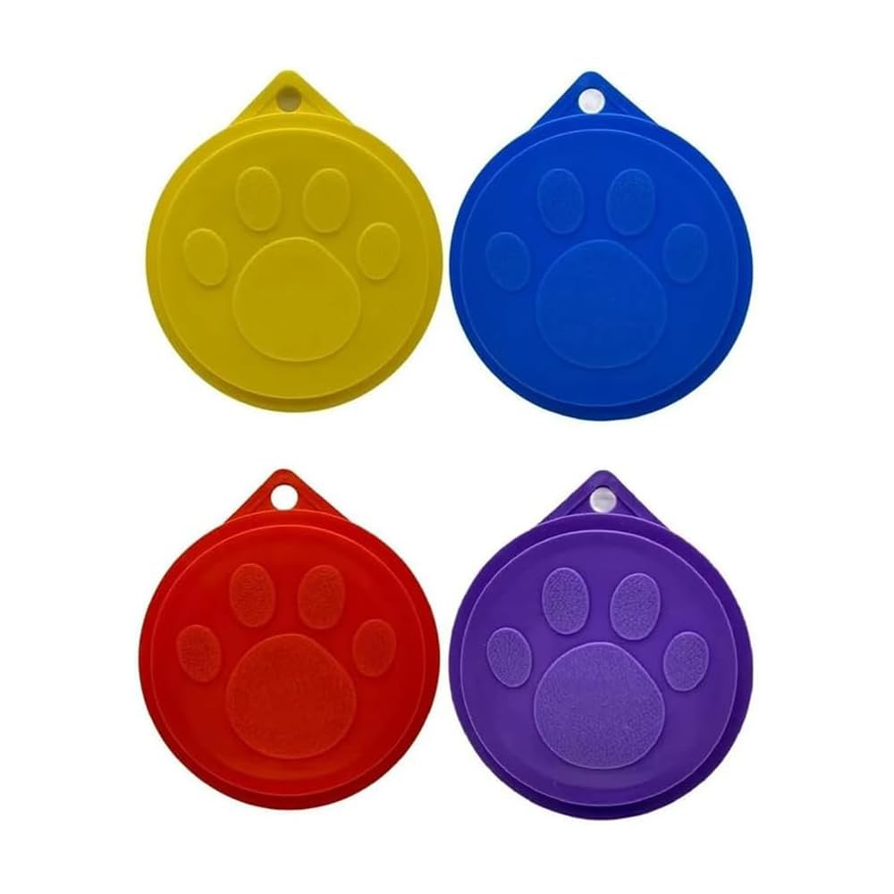 4 pcs Pet Food Can Covers - Assorted Colour Plastic Lids for Dog & Cat Food - Reusable, Leakproof, Non-Toxic & Fits Standard Size Cans Keeps Pet Food Fresh