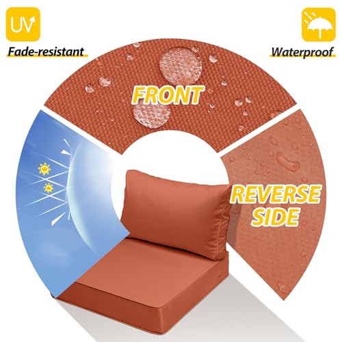 Image of AAAAAcessories Outdoor Deep Seat Cushions, Waterproof, Fade-Resistant Patio Furniture Replacement Cushions, 25.5 inch x 25.5 inch x 5 inch + 25.5 inch x 13.5 inch, Set of 2, Rust