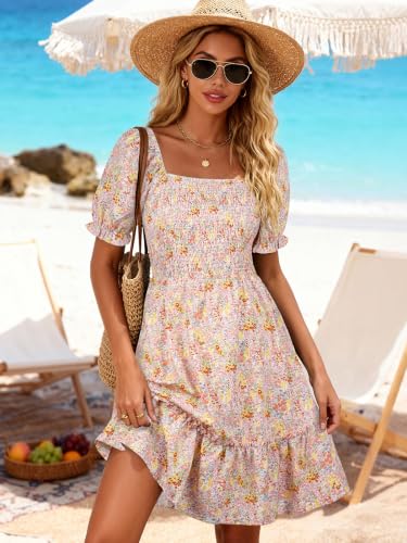 Image of Berydress Womens Summer Smocked Sun Dress Pockets 2026 Square Neck Dresses
