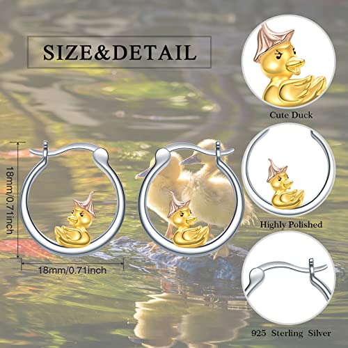 Ducks Hoop Earrings For Women 925 Sterling Silver Duck Earrings Cute Animal Jewelry Dainty Duckling Gifts For Teens Girl Daughter Granddaughter #TOP1