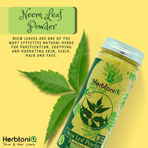 Image of HerbtoniQ Organic Neem Powder for Face Pack, Hair and Skin Care | 100% Pure, Natural, Herbal Neem Leaf Powder ideal for Pimples, Glowing Facepack, Hair Growth Mask | Unisex | (Azadirachta indica) Pack Of 2 (Total 300g)