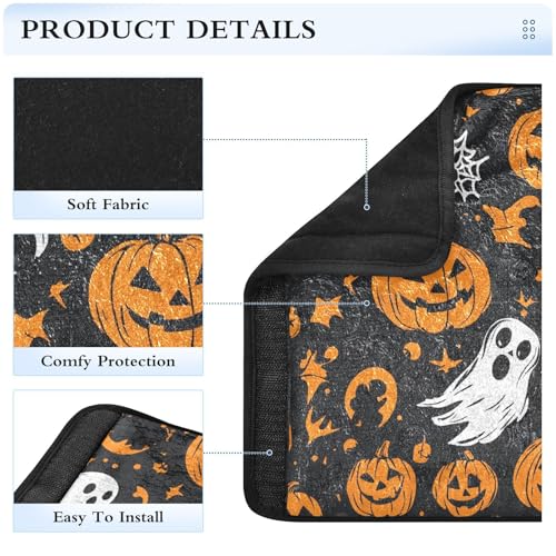 Image of Gothic Funny Halloween Ghost and Pumpkins Seat Belt Cover Pad 2 Pcs Soft Cute Seatbelt Covers Protector Support Head Neck Shoulder Strap for Car Seats High Chair Backpack for Adults Kids Women