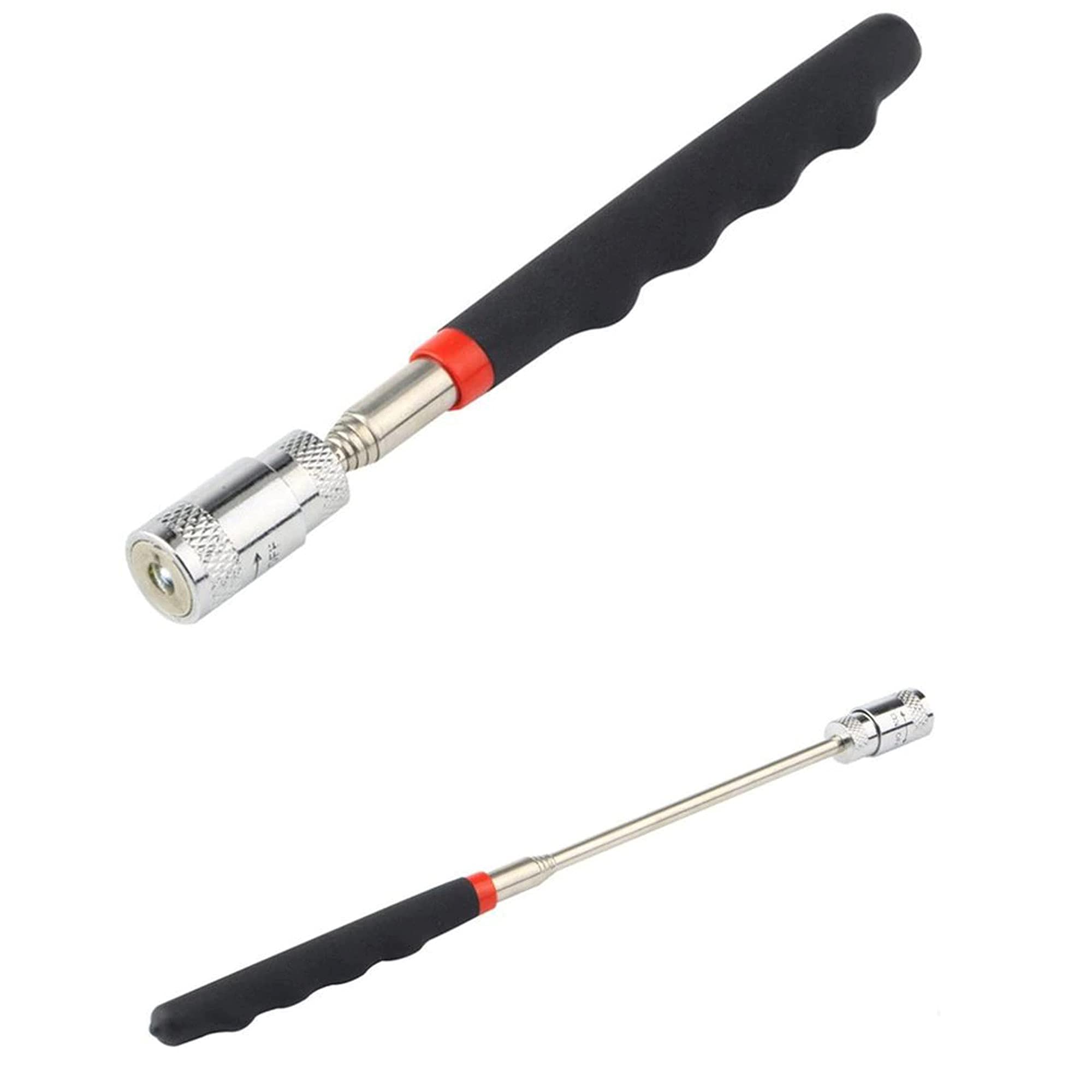 Telescopic Adjustable Magnetic Pick-Up Tool Magnet Grip Long Stick with LED Light for Quick Effective Powerful Strong Extendable Retrieving Pen Tool (1 x Black & Silver - Magnetic Pickup Tool)