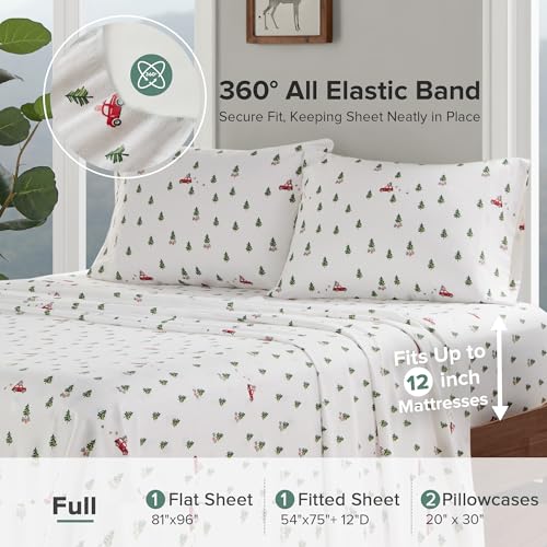 Image of Woolrich Cotton Sheet Set Cottage Charms Print, 100% Cotton Flannel Sheets Warm & Fuzzy Bedding Set Full Size Sheets, Fitted Pocket Fits Up to 12 inch Mattress, Full Green Tree Trip 4 Piece