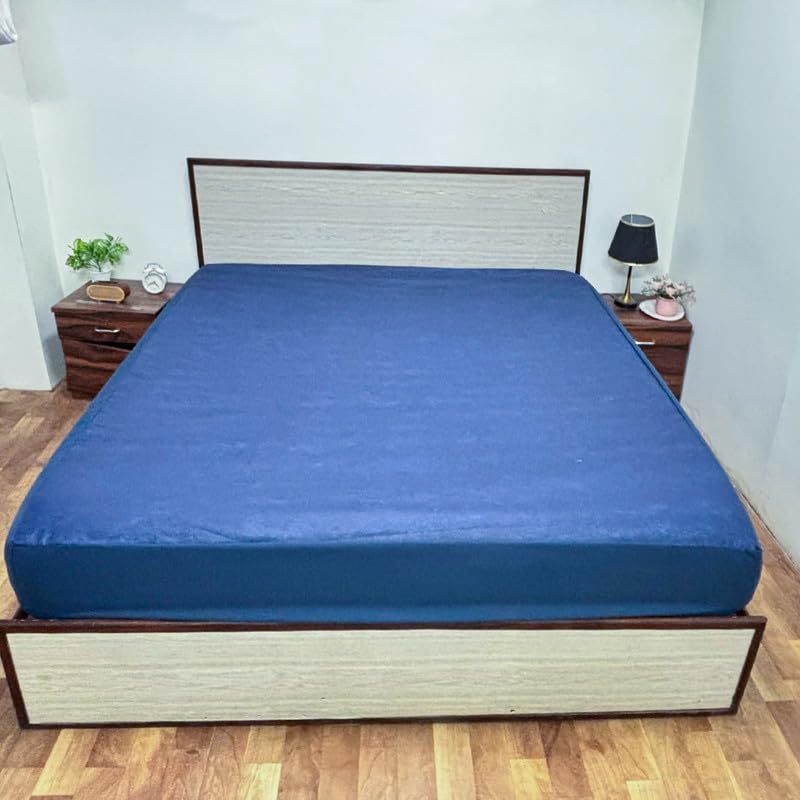 Image of Premium 100 Percent Waterproof Mattress Protector with Elastic Non-Woven | Hypoallergenic Mattress Cover Soft Elastic Bed Protector for Single Size Bed 48x72 Inch Fit On 10 Inch 4X6 Feet, Navy Blue