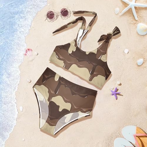 QUGRL Flowing Chocolate Ice Cream Girls Swimsuit Bikini Set Kids Bathing Suits for Girls 2 Piece Bowknot Swimwear Tankini Hawaiian 7-8 Years4