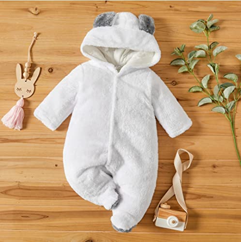 Image of BRANDONN Unisex Baby Flannel Reversible Jumpsuit Panda Style Cosplay Clothes Bunting Outfits Snowsuit Hooded Romper Outwear (White, 6-9 Months, Length : 59 cm x Chest : 29 cm)