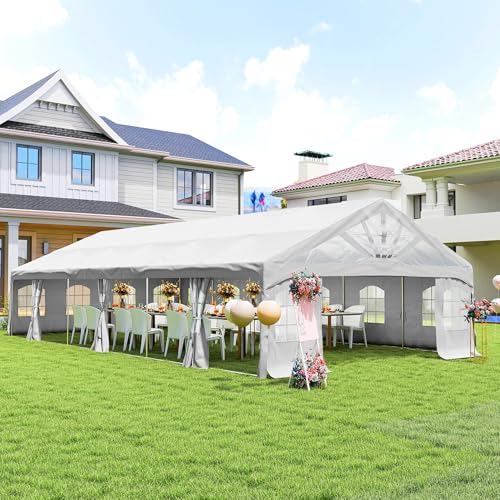 Outsunny 19.5' x 39' Heavy Duty Party Tent Outdoor Gazebo Wedding Tent Event Shelter Carport BBQ with Removable Sidewalls & Windows, Outside Waterproof Canopy for Parties, White
