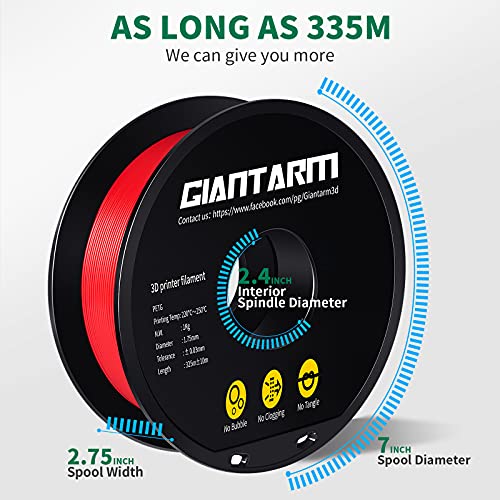 Image of GIANTARM Red PETG 3D Printer Filament Toughness Enhanced 1kg (2.2lbs), 1.75mm Dimensional Accuracy + /-0.03mm, 1080 Feet(330m) /Roll, Vacuum Package, Fit for Most 3D FDM Printer