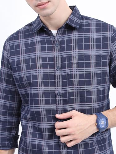 Image of Highlander Men's Slim Fit Checks Shirt | Long Sleeves | Regular Collar | Casual Shirts for Men