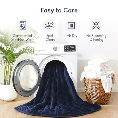 Image of Cottonblue Weighted Blanket 20lbs 60x80 Inches, Navy Blue Sherpa Blanket Throw Sofa Bedding Heavy Blanket for Adults, Soft Cozy Fleece Blanket On Queen Bed, Plush Fleece Minky 20 lb Weighted Blanket