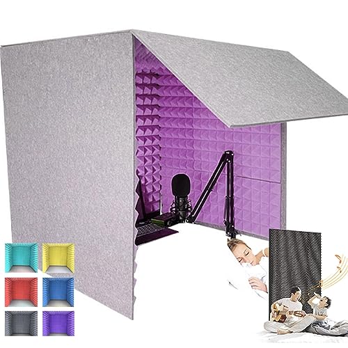 Sala de aislamiento acústico para estudio en casa, cabina portátil de aislamiento para micrófono, caja escudo de grabación de sonido, cubierta insonorizada de escritorio, equipo de estudio, tratamientos acústicos (Púrpura 80x80x80cm)