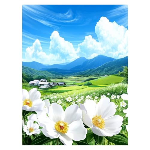 数字油絵 白い花 数字塗り絵画 手芸キット 風景 ペイントバイナンバー 手作りキット 子供 初心者 と アクリル絵の具 と ブラシ キャンバス 50x70 cm Paint by numbers のために そして自宅 壁飾り ギフト 女性 model-48
