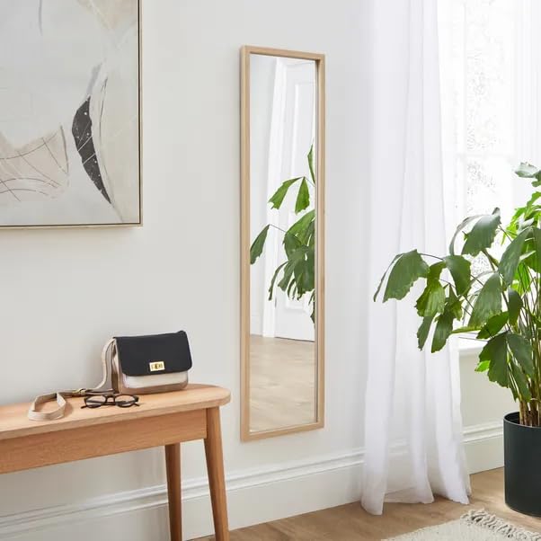 New Rectangle Full Length Wall Mirror β 120cm x 30cm Modern Wood Effect Frame, Indoor Hanging Mirror, Vertical or Horizontal Wall Mount, Elegant Home DΓ©cor M-12 (Natural)