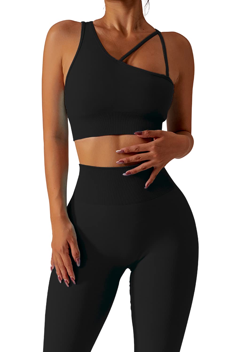 QINSEN Workout Sets for Women Seamless Sports Crop Tops High Waisted Leggings Two Piece Outfits