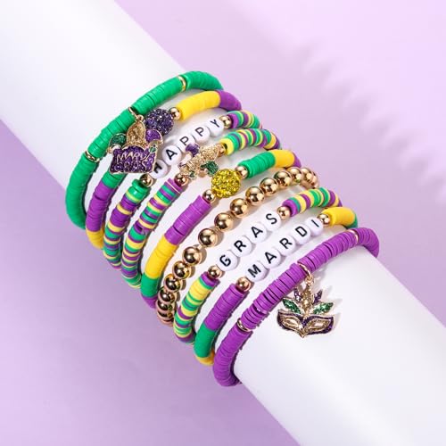 NVENF Rainbow Heishi Bracelets for Women Stackable African Vinyl Disc Bead Stretch Bracelets Bohemia Layered Surfer Bracelets Summer Beach Accessory3