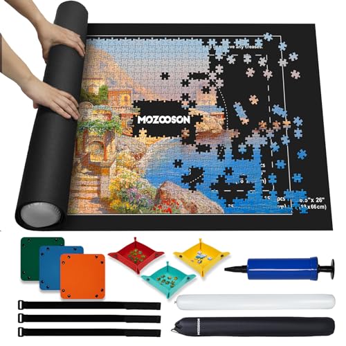 MOZOOSON Puzzlematte für 1500 Puzzle Teile, Puzzle Matte Roll Up Puzzle Aufbewahrung, Puzzle Roll Storage Mat für Bis 500 1000 1500 Puzzle Zubehör Aufbewahrung mit Praktisches Puzzle Zubehör