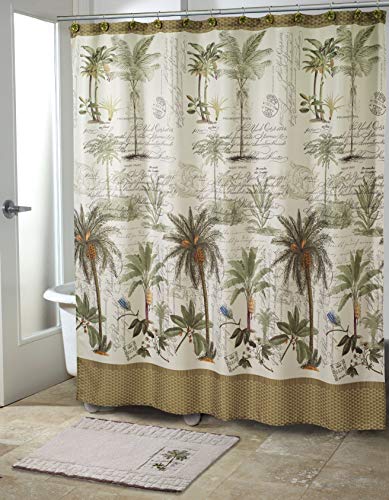 Avanti-Linens-Kolonie-Palm72-x-72-DouchegordijnIvoor-Groen-en-Bruin