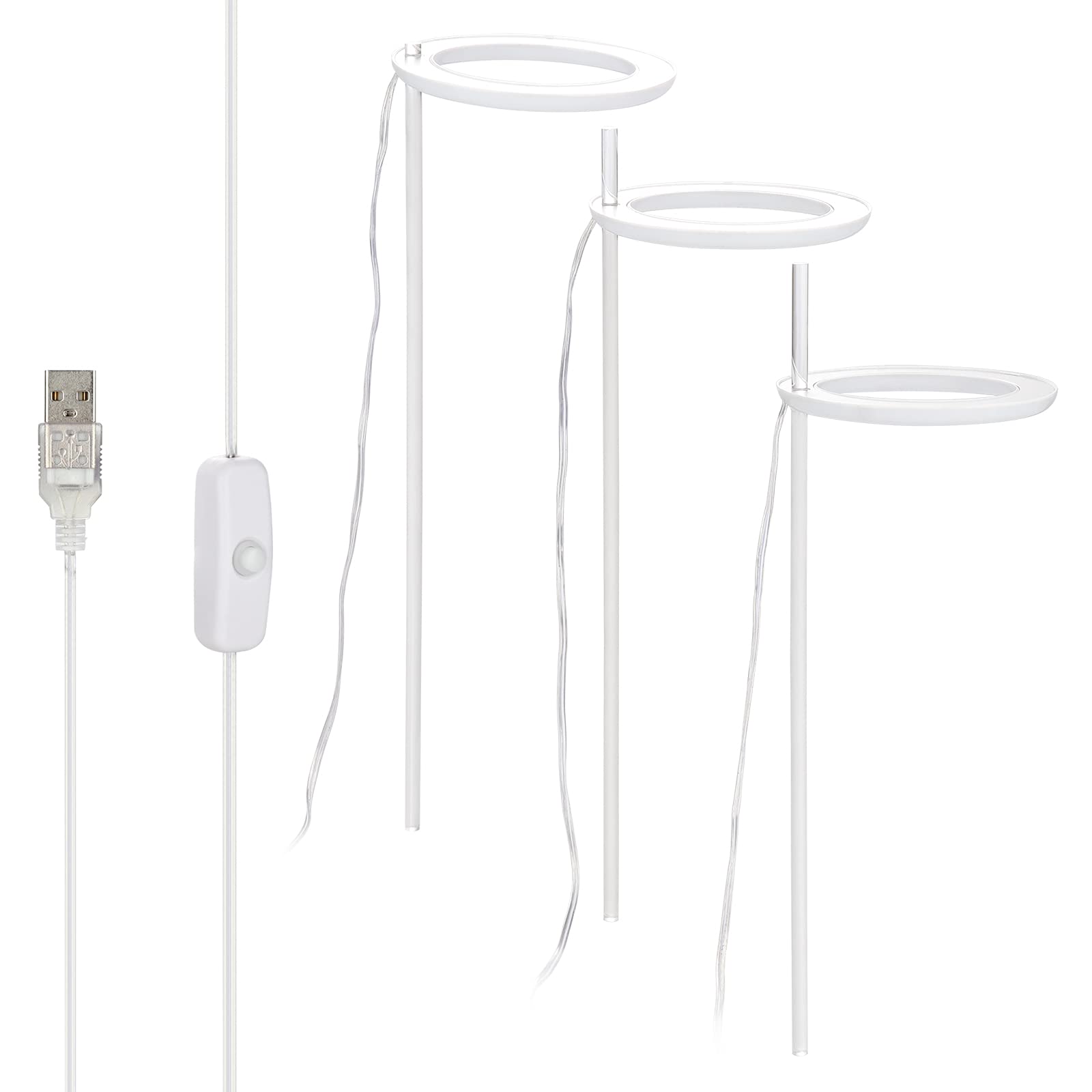 Lampe de croissance à 3 têtes LED pour plantes succulentes avec support, lampe annulaire, interface USB, lampe de croissance pour fleurs, éclairage de croissance pour plantes en pot (Blanc)