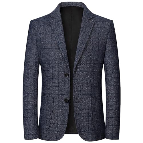 Men's Stretch Linen Blend Sport Coat Slim Fit Checkered Blazer Casual Lightweight Business Tweed Suit