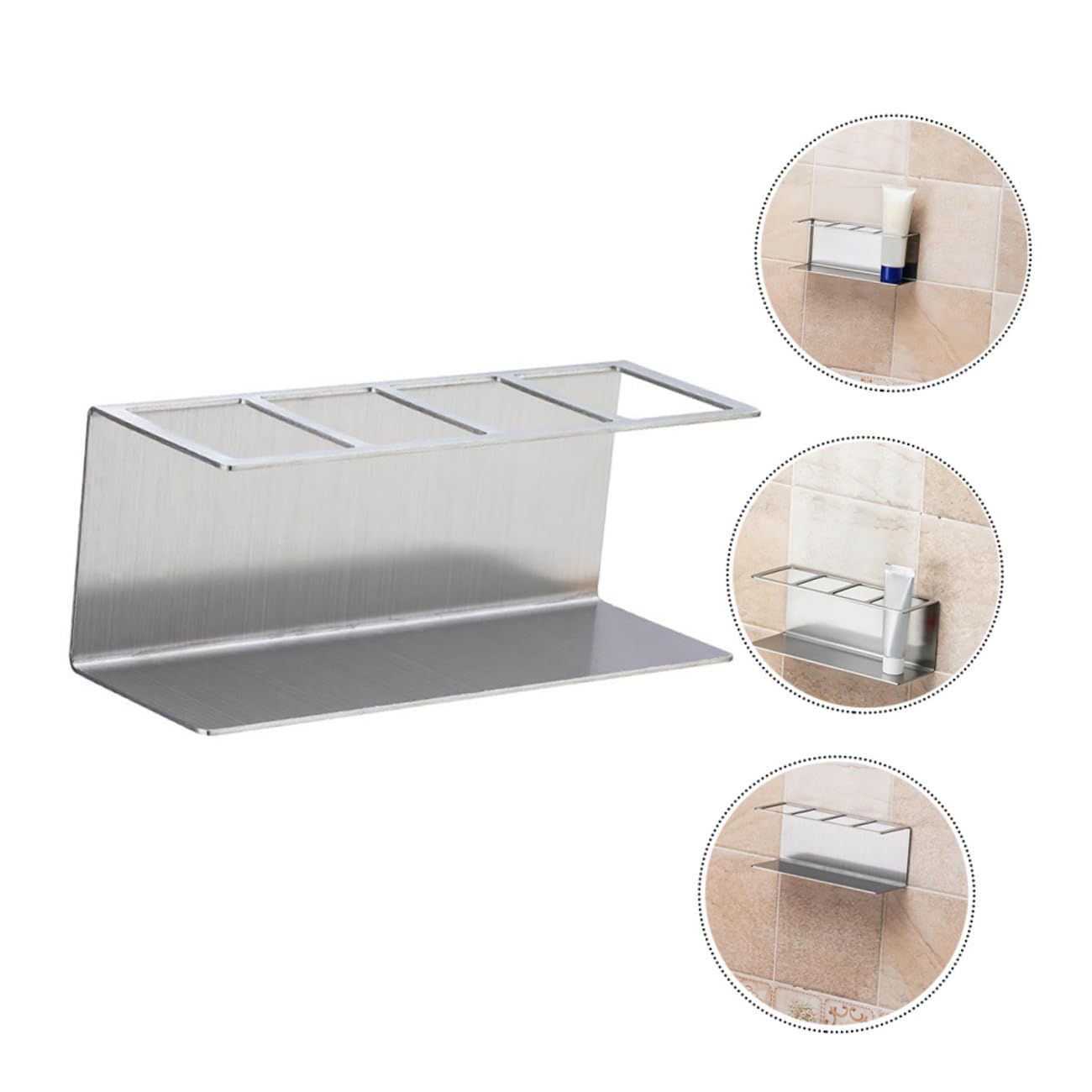 Porta Spazzolini in Acciaio Resistente Da Parete Organizer Per Dentifricio e Spazzolini Con Leggeri Scomparti Per Bagni