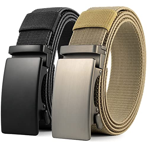 Image of DOOPAI Belt Men, elastic golf belts for men, 2 Pack Nylon Ratchet Belt Mens Belts Casual, Adjustable Trim to Fit