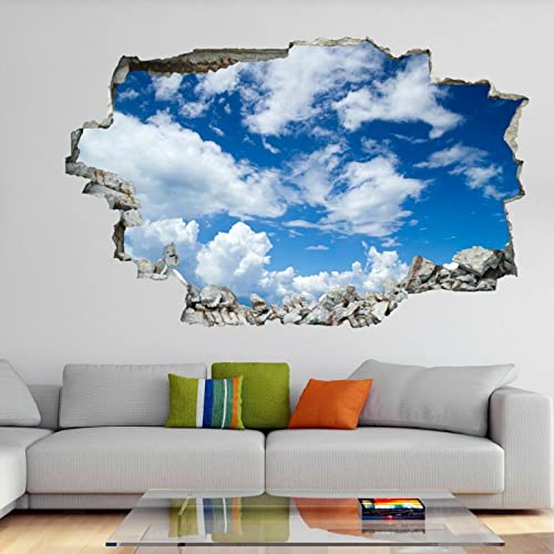 Clouds 3D Wall Sticker Removable Sky Wall Decor Floor Ceiling Smashed Decal Art Decoration Landscape For Bathroom Bedroom Living Room Playing Room Mural 35"W X 24"H #TOP2