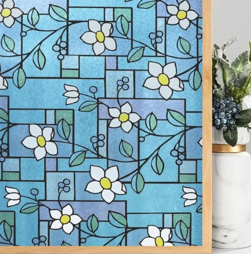 Image of WISDOM 24x72 Flower Frosted Privacy Window Film Decorative Self-Adhesive UV Blocking, Heat Control, Waterproof, Removable Glass for Home, Office & Bathroom