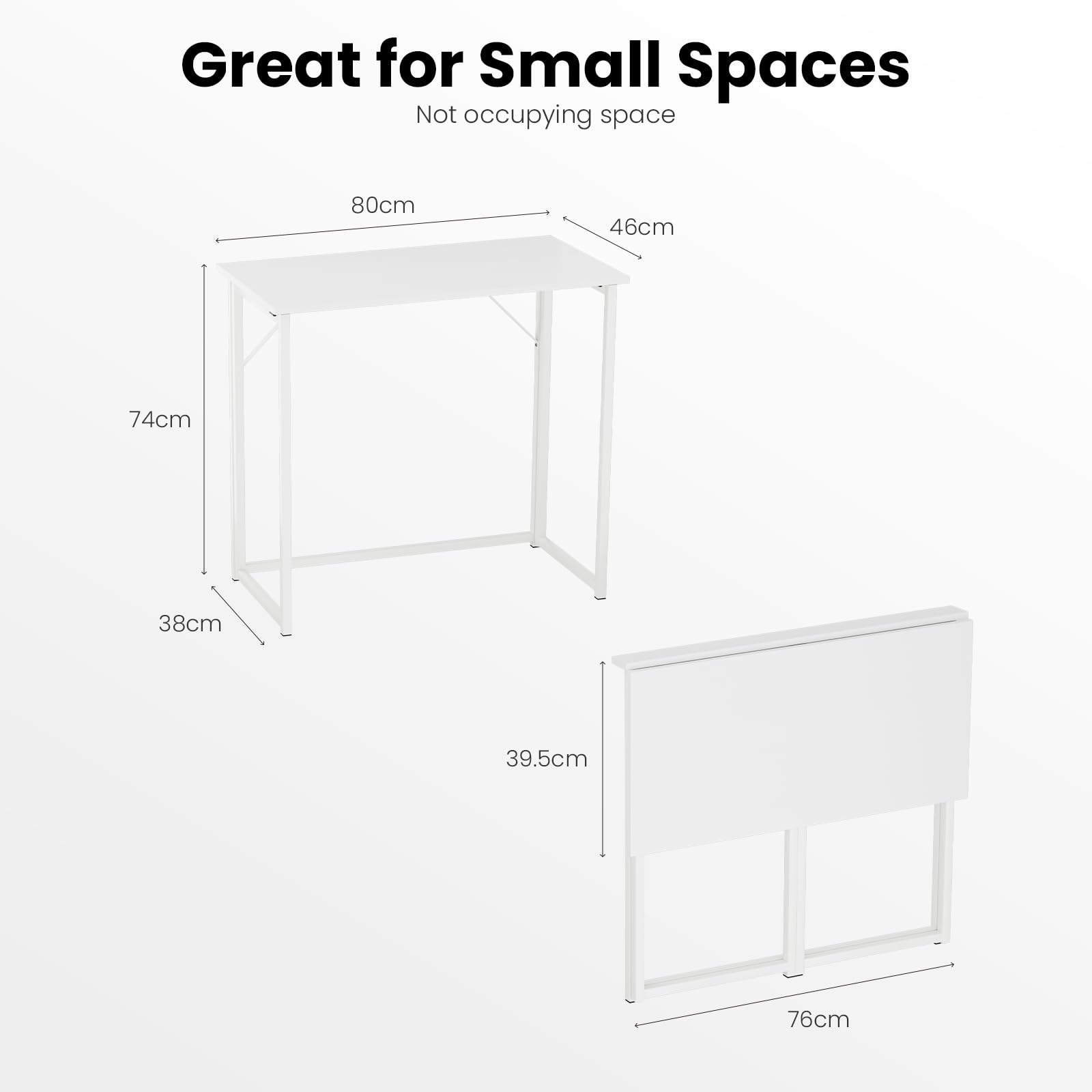 Dripex Scrivania Pieghevole, Scrivania per Casa e Ufficio, Tavolo da Studio Porta PC Stabile e Salvaspazio, 80 x 46 x 74 cm(Bianco)