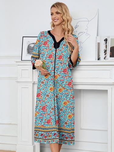 Image of PITINAN Moo Moo Nightgown House Dress Zip up Robes for Women Long Lounge Dress House Coat Women S-3XL