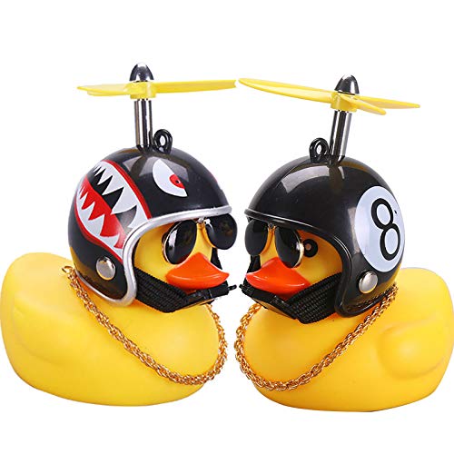 wonuu Car Duck, Rubber Duck Car Decorations, Dashboard 2Pack Small Duck Ornaments with Propellers Glasses Gold Chain