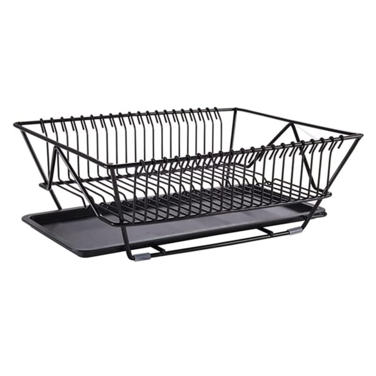 Stojak do suszenia Naczyń Żelazna Suszarka Do Naczyń Z Ociekaczem Na Blat Kuchenny Organizer Na Przybory Do Domu Ociekacz do Naczyń (Color : Black, Size : 38.5 * 28.5 * 14.5cm)