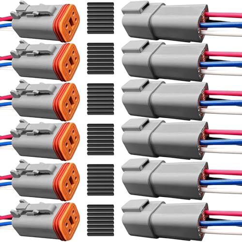 Conectores DT impermeables de 4 pines con cables de 16 AWG para automoción (Paquete de 6)