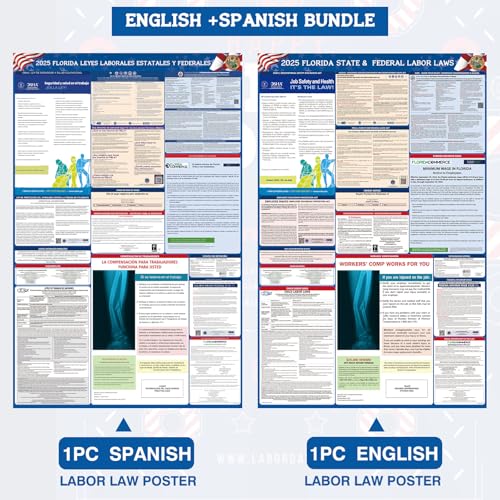 punchman 2pcs 2025 florida state and federal labor poster-english amp spanish 2 version osha workplace compliant postingmandatory regulations employee labor posters florida23634x36634 uv laminated