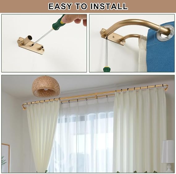 Antique Gold Double Curtain Rods, Double Curtain Rods 28-48 Inch, Wrap Around Double Window Rods Room Darkening Curtain Rods, Adjustable 1-Inch Diameter Front and 5/8 Inch Back Double Drapery Rod