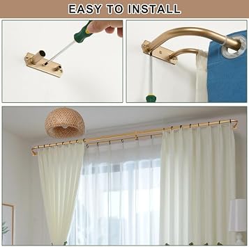 Antique Gold Double Curtain Rods, Double Curtain Rods 28-48 Inch, Wrap Around Double Window Rods Room Darkening Curtain Rods, Adjustable 1-Inch Diameter Front and 5/8 Inch Back Double Drapery Rod