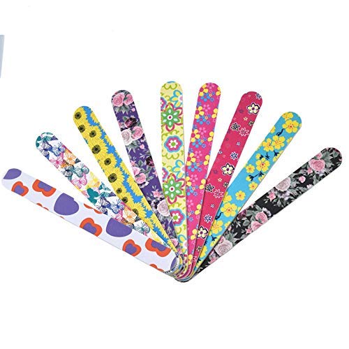Timoo Large Nail Files Bulk 20 PCS Printed Emery Boards for nails, Double Sided, Assorted Colors, 7 Inches