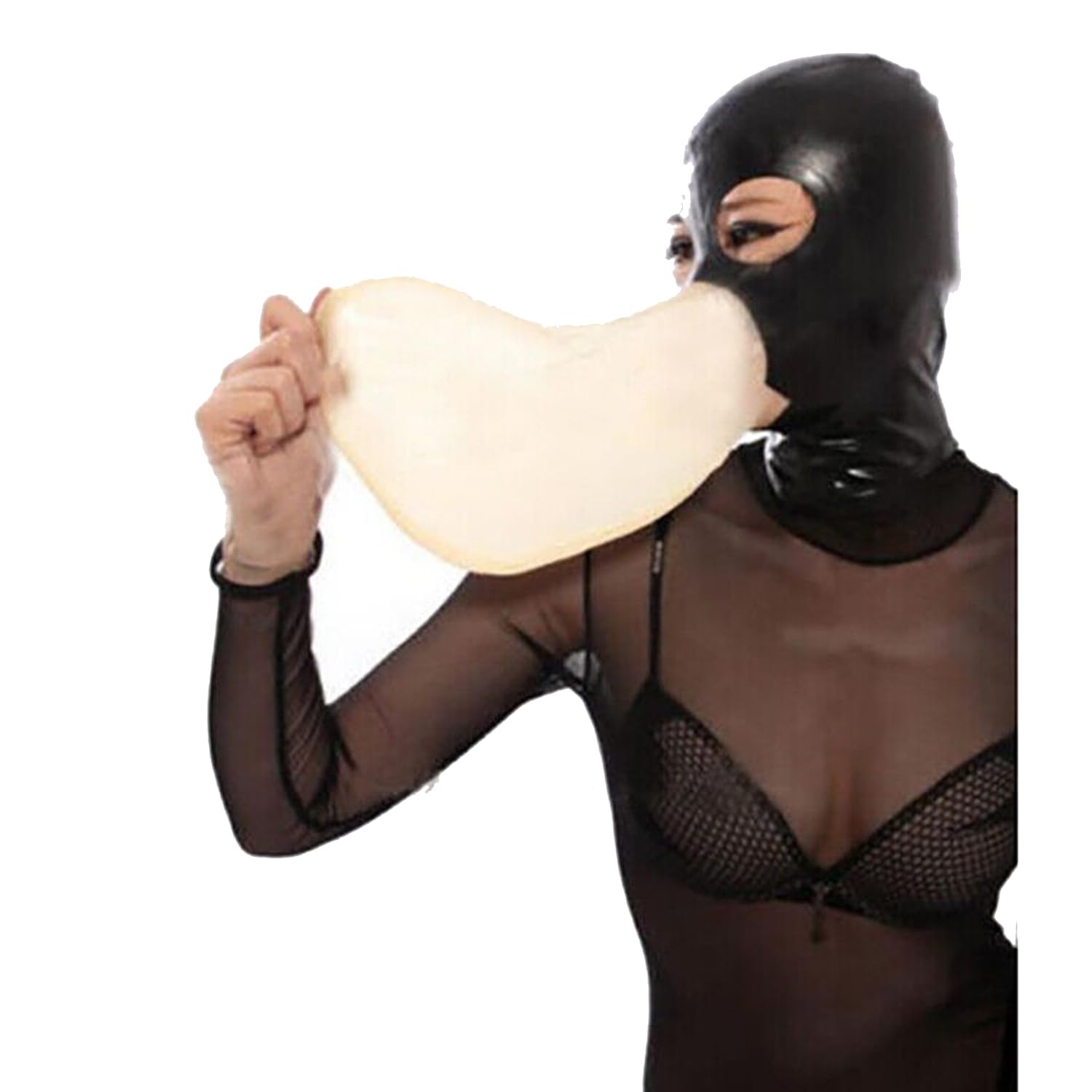 Capucha de látex BDSM con cremallera trasera para evitar tirones de pelo