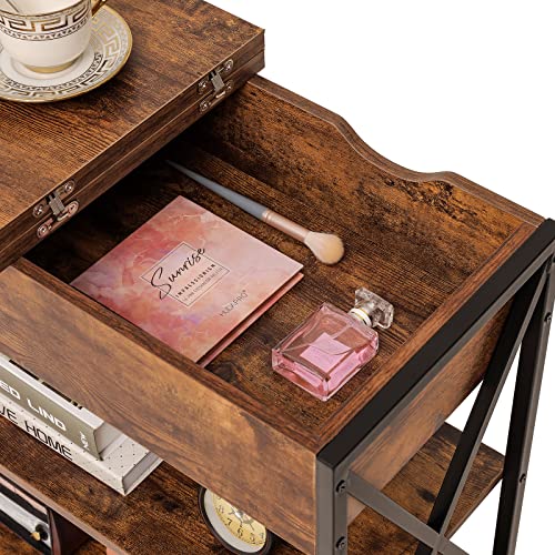 Weenfon Side Table Set Of 2, End Tables With Storage, 2 Tier Sofa Table For Small Space, Flip Top Narrow Nightstand, Bedside Tables, X-Shaped Enhanced Legs, Tall Couch Table For Living Room, Bedroom #TOP3