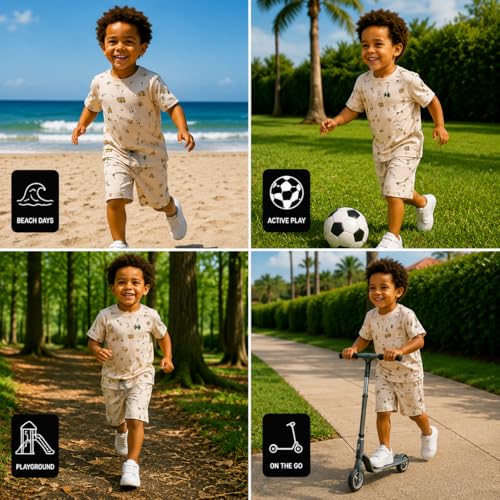 Image of Volcom Toddler Baby Boy Shorts Set - 2 Piece Short Sleeve Graphic Tees and Shorts Infant Toddler Little Boys Summer Outfits