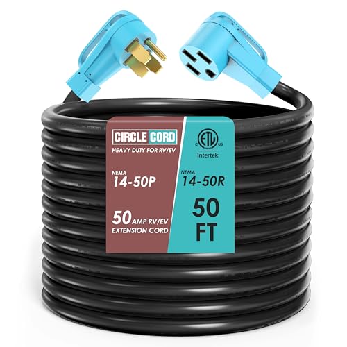 CircleCord ETL Listed 50 Amp 50 Feet RV/EV Extension Cord Heavy Duty 6/3+8/1 Gauge STW Wire NEMA 14-50P/R Suit for Tesla Model 3/S/X/Y EV Charging and RV Trailer Campers