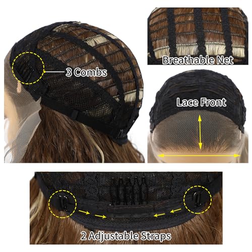 Sapphirewigs Highlight Curly Lace Front Wig Ombre Brown Synthetic Wigs for Women 13x3 Daily Wear Party Christmas Halloween Heat Resistant 26 inch - Image 4
