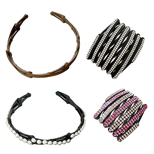4 Pièces Serre-tête Cheveux Cerceau Pliable Bandeaux de Cheveux Headband Rétractable Hoop Bandeau Bijoux de Tête avec dents Antidérapant pour Femmes et Filles Accessoires Cover