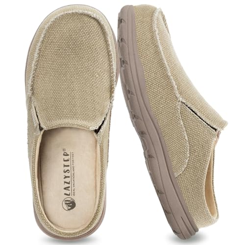 LazyStep Men's McCoy Canvas Wide Clog Slipper with Comfort Memory Foam, Slip on Indoor Outdoor House...