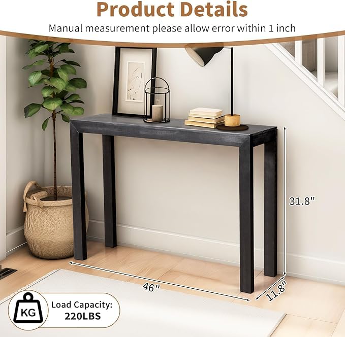 Image of Wooden Console Table Modern Solid Wood Entryway Table for Living Room, Hallway, or Office Slim Design | Black | 116.8 x 30 x 80.10