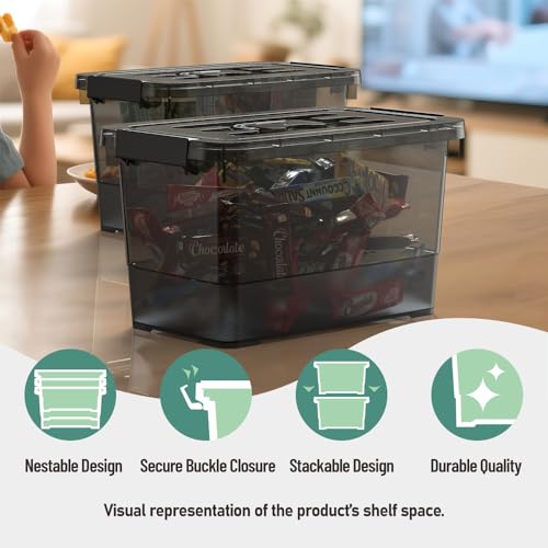 Image of 4 Pack 7 Quart Clear Black Storage Bins with Latching Lids, Stackable Plastic Storage Containers for Closet, Pantry & Garage Organization