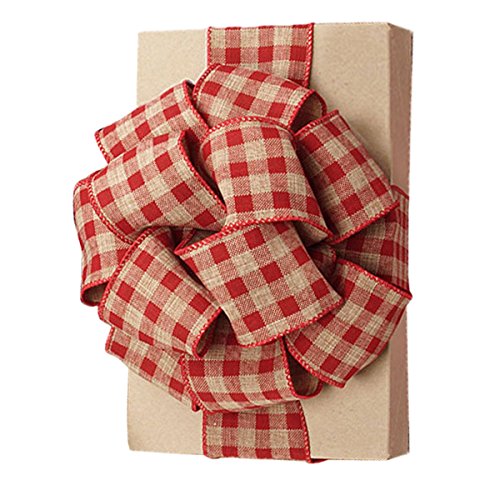 Image of Red Gingham Wired Ribbon - 2 1 /2 inch x 10 Yards, Memorial Day, 4th of July, 250th Anniversary USA, Valentine's Day, Rustic Wedding Decoration, Gift Basket, Garland, Swag, Fall Decor, Wreath, Farmhouse