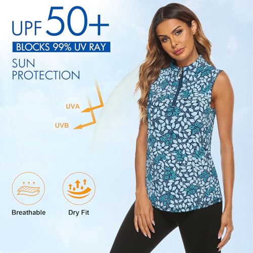 Image of Koscacy Women's Sleeveless Golf Tennis Polo Shirts Zip Up Dry Fit Workout Tank Tops Athletic Shirt