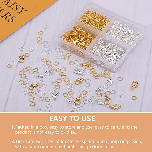 Yizzvb 700 Pcs Lobster Clasps, 2 Colors 12Mm Lobster Claw Clasps With 7*5Mm Jump Rings For Jewelry Making And Bracelets Decoration Accessories Diy (Gold, Silver) #TOP3